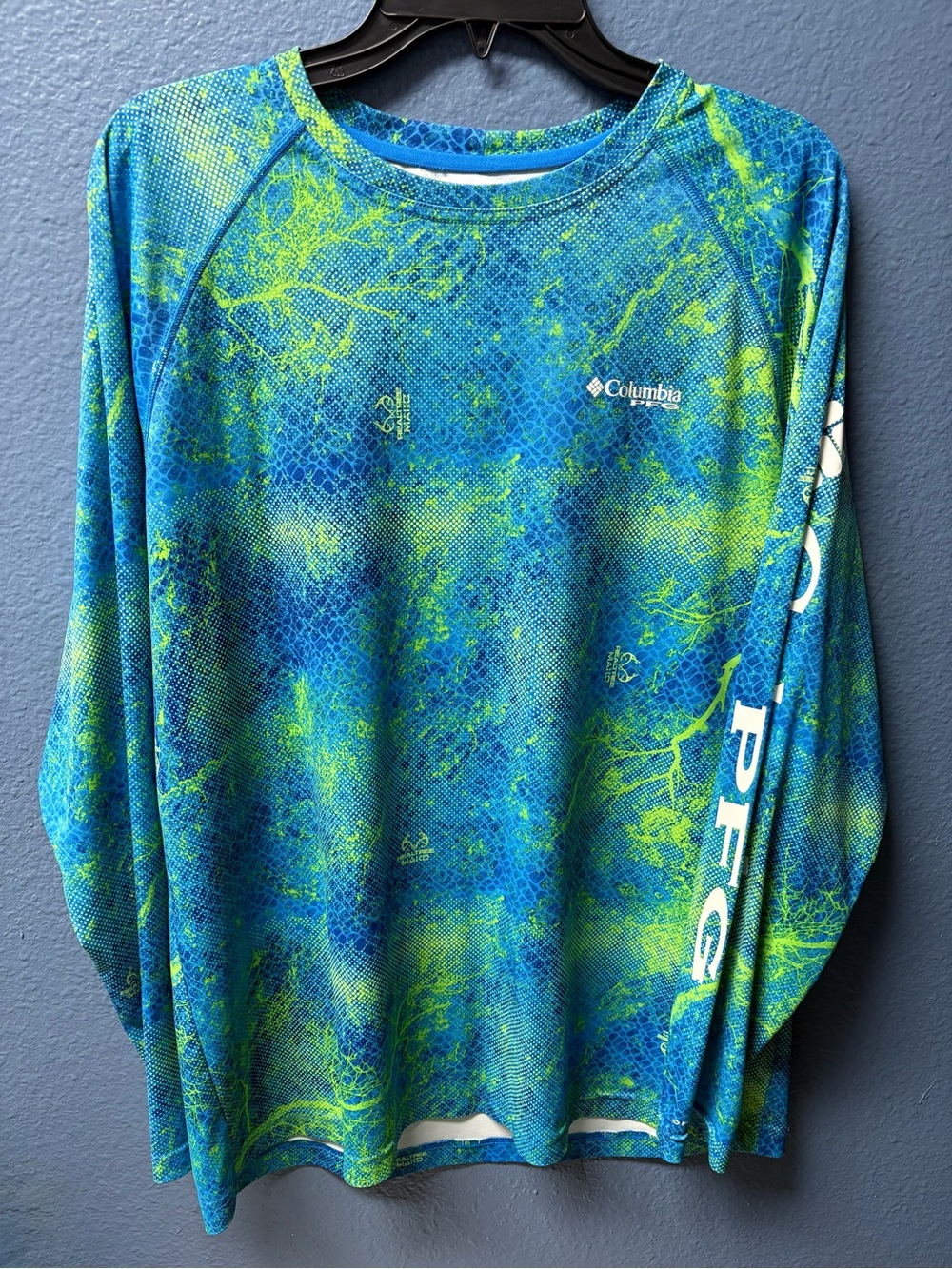 Columbia Blue & Neon Green Performance Tee Large
